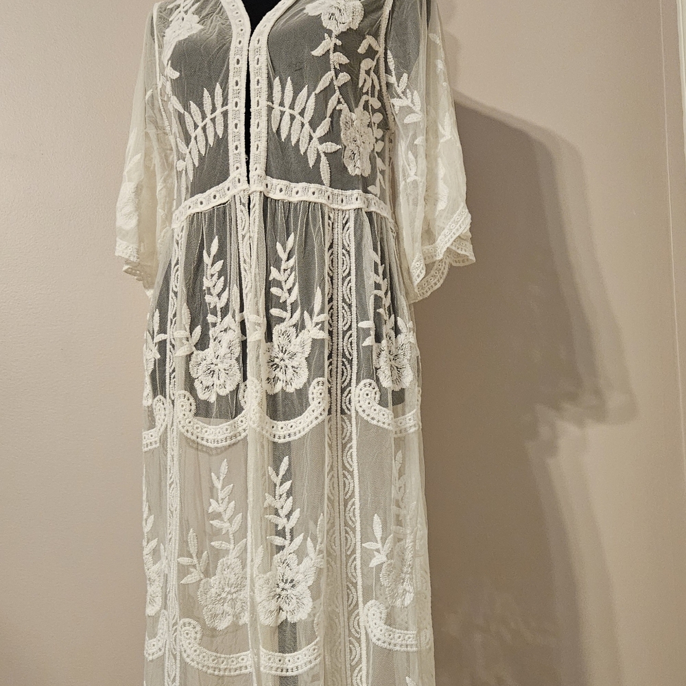Rachel Zoe White Floral Lace Swim Coverup Cardigan